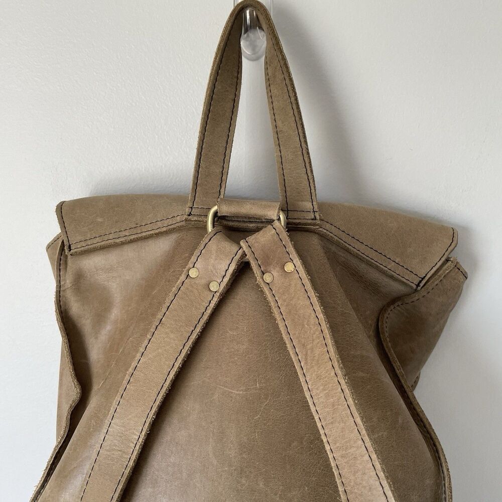 Raven + Lily Emerson Leather Backpack Purse Tassel Fold-Over Closure Brown OS - Picture 7 of 13